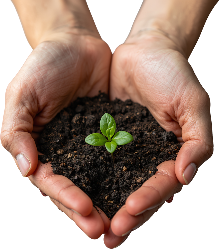 Hands cradling a young sprout